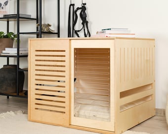 Modern dog crate with acrylic sliding door with a stopper Dordrecht. Dog kennel, dog house, dog bed, indoor dog house, dog cage.