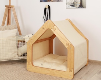 Modern dog house with fabric roof Puzzle. Lounge dog bed, dog furniture, indoor dog house, dog kennel, dog crate.