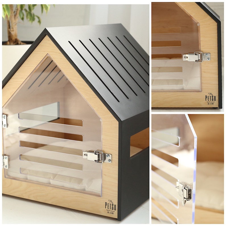 Modern dog and cat house with acrylic door PetSo. Dog bed, cat bed, dog furniture, indoor dog house, dog kennel, dog crate, dog house. image 7