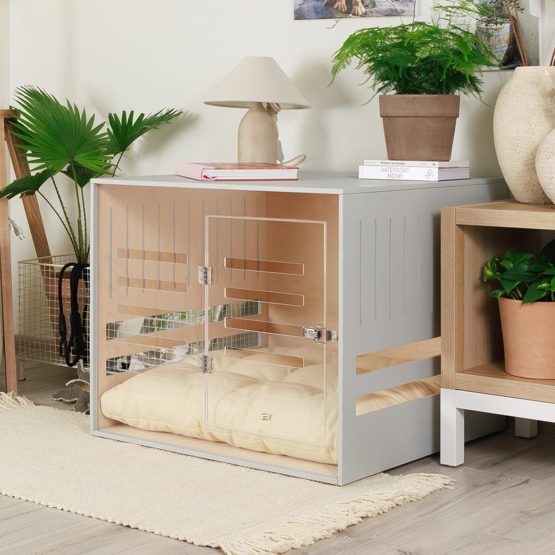 Wooden Dog Crate With Acrylic Front Panel and Door With a Latch ...