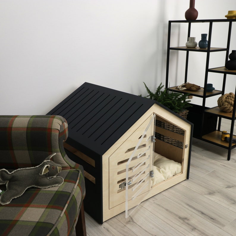 Modern design dog crate with acrylic door Venlo. Dog house/dog bed/dog furniture/indoor dog crate/dog kennel/dog crate furniture. image 7