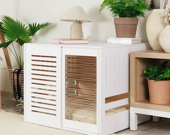 Modern dog crate with acrylic sliding door with a stopper Dordrecht. Dog kennel, dog house, dog bed, indoor dog house, dog cage.
