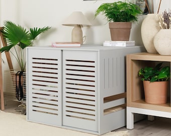 Modern dog crate with wooden sliding door with a latch Dordrecht. Dog kennel, dog house, dog bed, indoor dog house, dog furniture, dog cage.