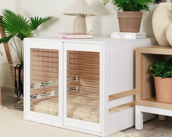 Modern dog crate with acrylic sliding door with a stopper Dordrecht. Dog kennel, dog house, dog bed, indoor dog house, dog cage.