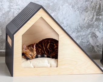 Modern cat house/cat bed/cat pillow/wooden cat house/modern cat bed/cat kennel/cat cushion/cat furniture/cat crate/cat cave/cat scratching