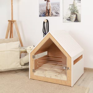 Dog crate with acrylic door and cotton cushion PetSo. Dog crate furniture/indoor dog house/dog kennel/stylish dog crate/modern dog furniture