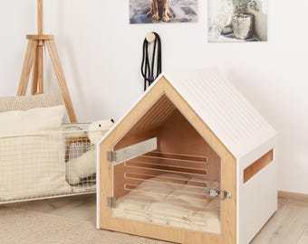 Trasportino per cani con porta in acrilico e cuscino in cotone PetSo. Mobili per trasportini per cani/cuccia per cani da interno/cuccia per cani/elegante trasportino per cani/mobili moderni per cani
