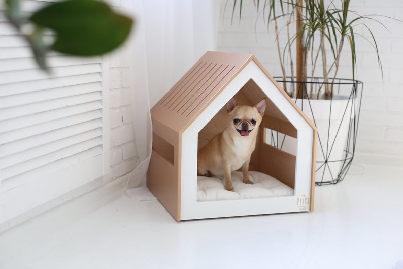 Modern and Bright Dog and Cat House Petso White Gold. Dog Bed Etsy