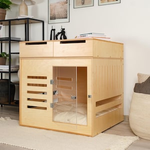 Dog crate with two drawers and acrylic door with a latch Dordrecht. Dog kennel, dog house, dog furniture, dog bed, dog cage.