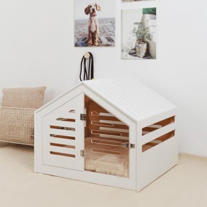 Dog kennel with acrylic door Venlo. Indoor wooden crate for small and large dogs.