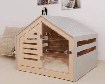 Modern design dog crate with acrylic door Venlo. Dog house/dog bed/dog furniture/indoor dog crate/dog kennel/dog crate furniture.