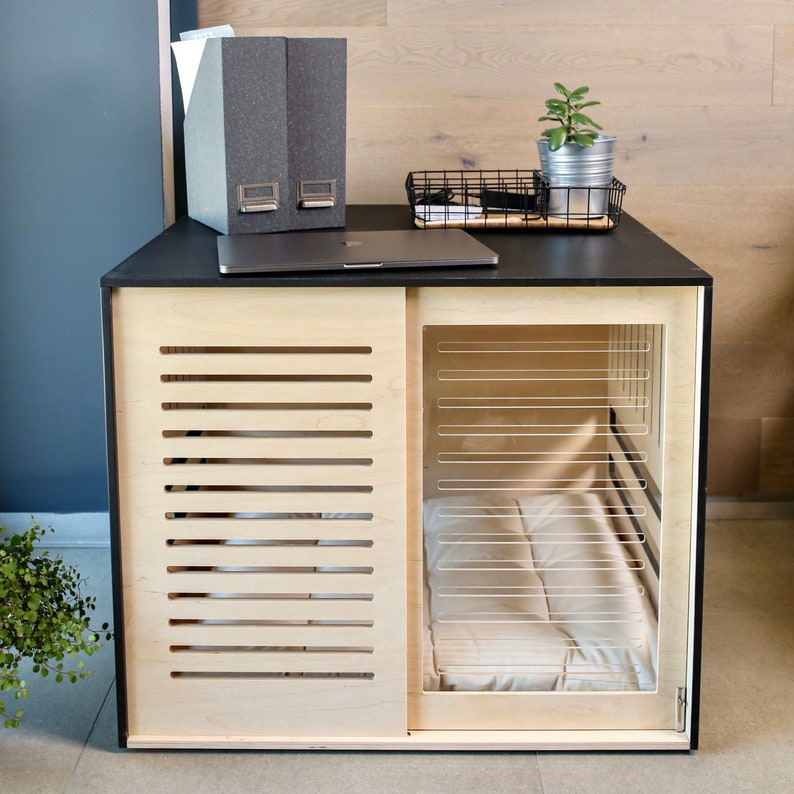 Modern Dog Crate With Acrylic Sliding Door With a Stopper Etsy