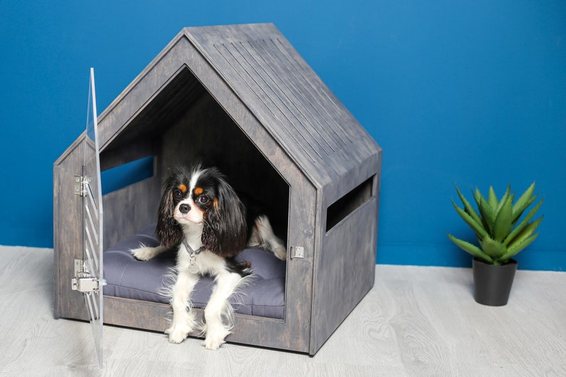 Modern dog and cat house with acrylic door PetSo. Dog crate, dog kennel, dog crate furniture, dog bed, indoor dog house, cat bed. image 5