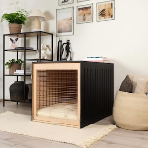 Modern Luxury Dog crate Condo with lifting door -stylish addition to your living space.