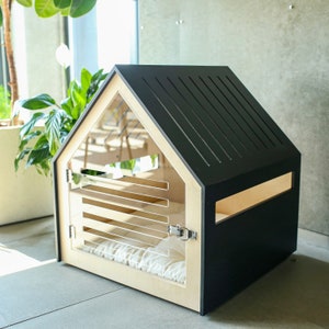 Modern dog and cat house with acrylic door PetSo. Dog bed, cat bed, dog furniture, indoor dog house, dog kennel, dog crate, dog house. image 2