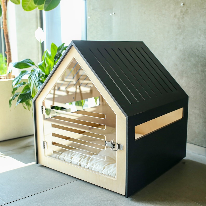 Modern dog and cat house with acrylic door PetSo. Dog bed, cat bed, dog furniture, indoor dog house, dog kennel, dog crate, dog house. image 2