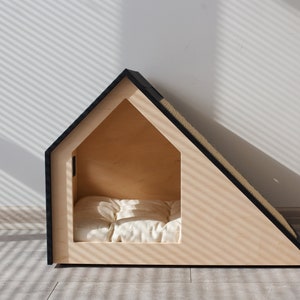 Modern cat house with changeable scratcher/cat bed/cat pillow/wooden cat house/cat kenne/cat furniture/cat cave/cat scratching image 8