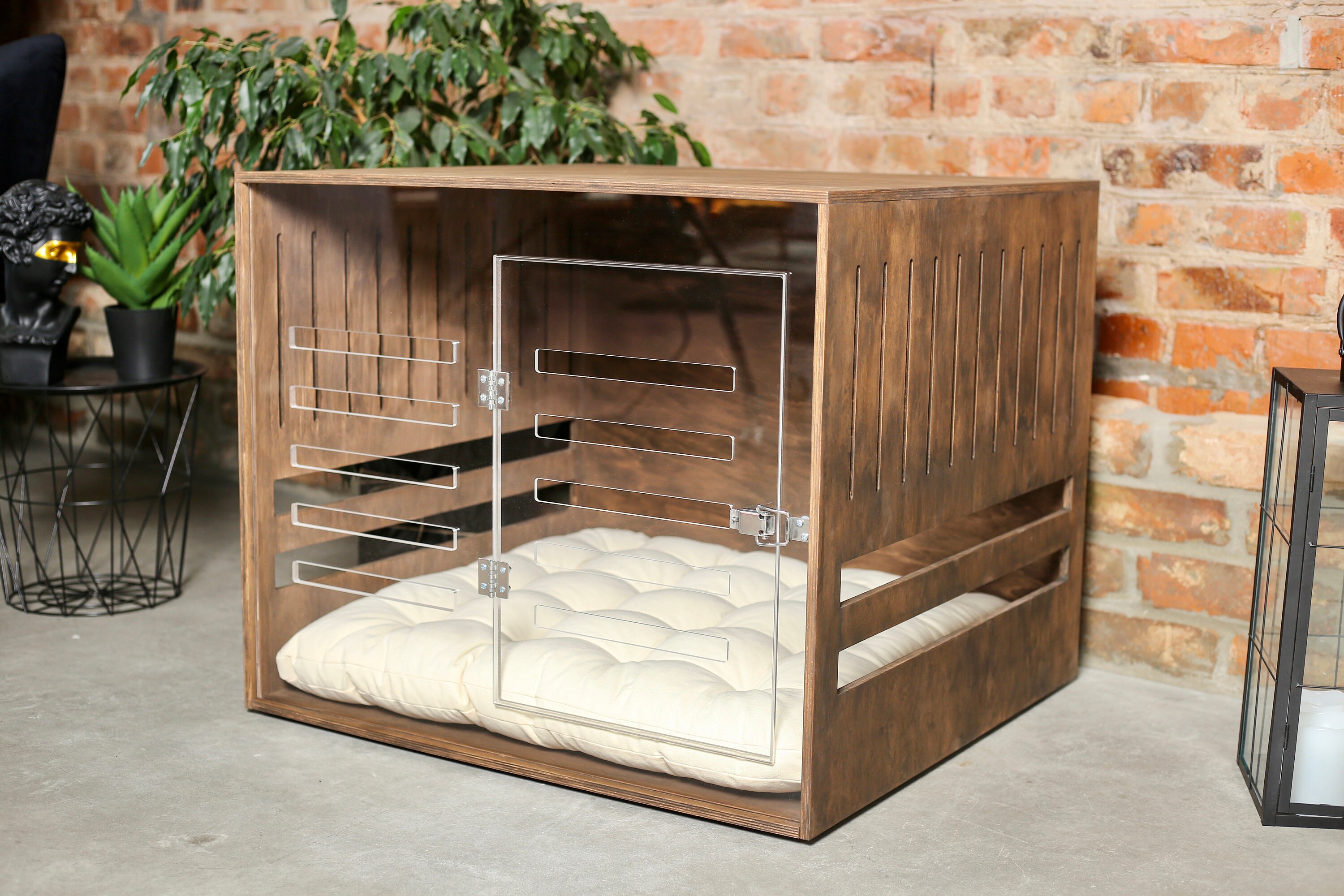 Wooden Dog Crate With Acrylic Front Panel and Door With a Latch ...