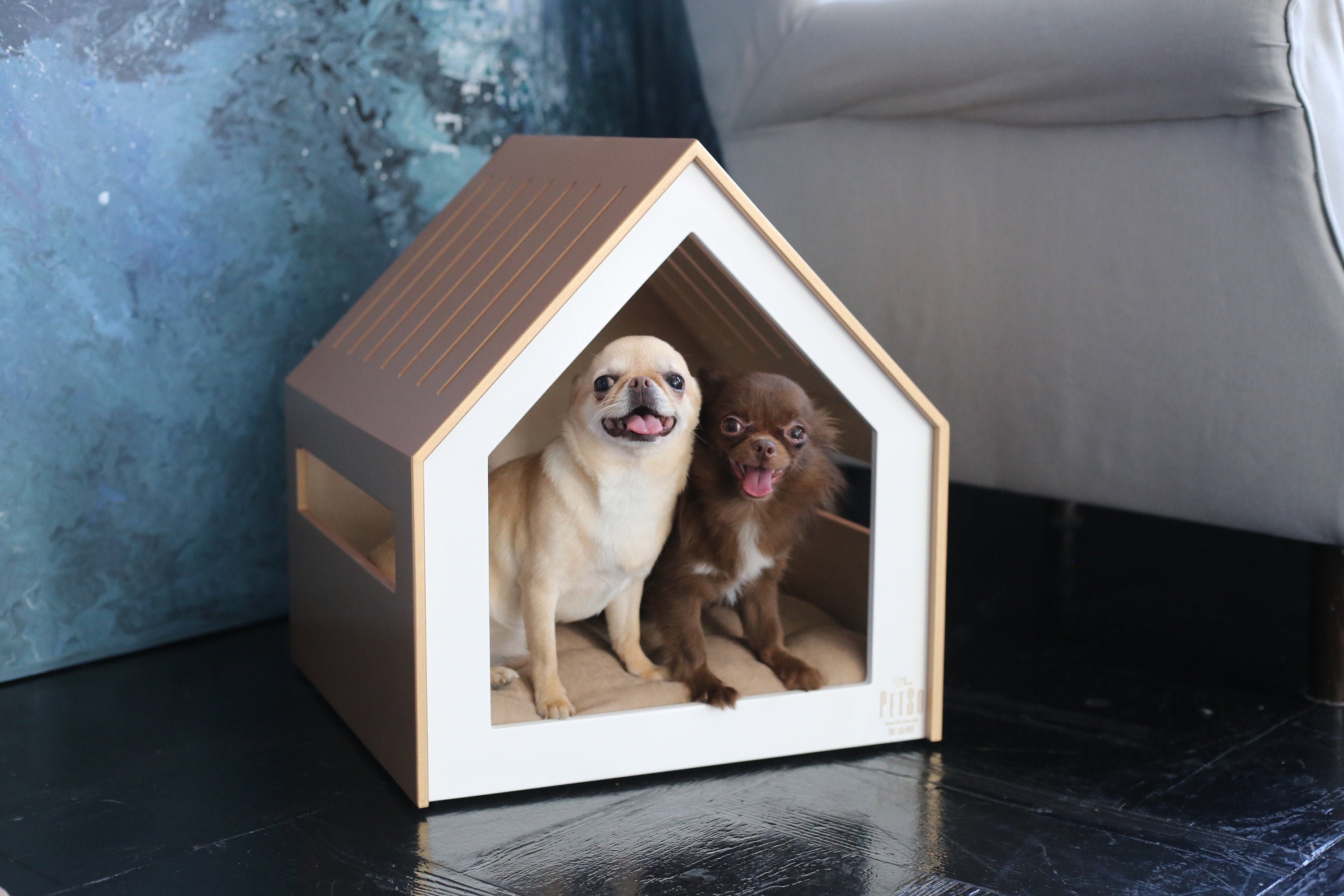 Chien Moderne Et Lumineux Et Maison De Chat Petso Or Blanc Etsy