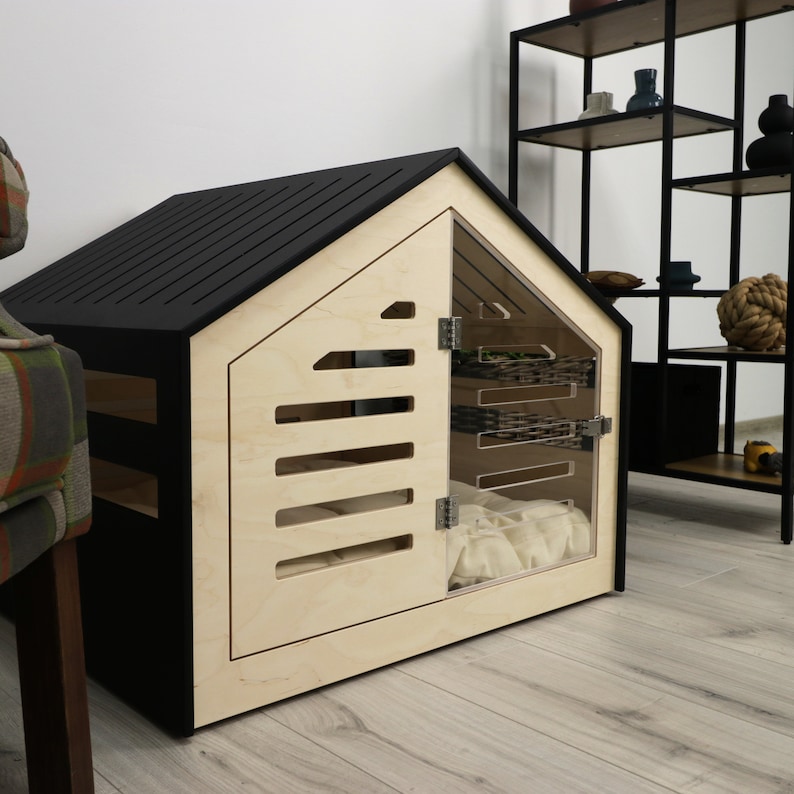 Modern design dog crate with acrylic door Venlo. Dog house/dog bed/dog furniture/indoor dog crate/dog kennel/dog crate furniture. image 2