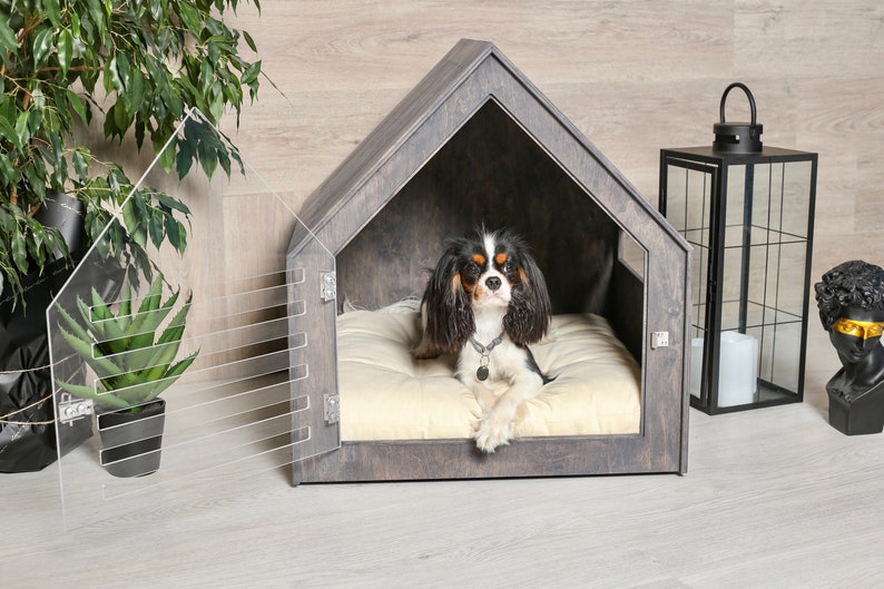 Modern dog and cat house with acrylic door PetSo. Dog crate, dog kennel, dog crate furniture, dog bed, indoor dog house, cat bed. image 3