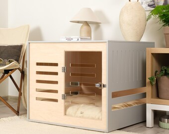 Modern dog crate with acrylic door with a latch Dordrecht. Dog kennel, dog house, dog bed, indoor dog house, dog furniture, dog cage.