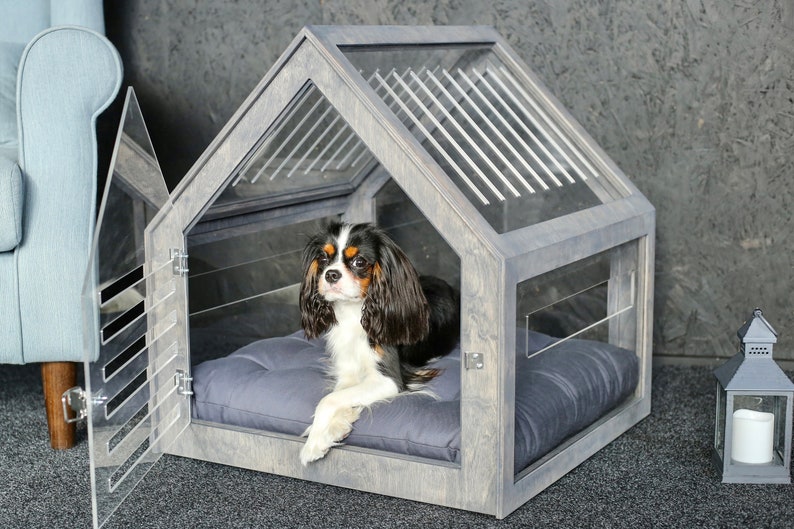 Fully transparent modern dog and cat house with acrylic sides PetSo. Dog bed, cat bed, indoor dog house, dog kennel, dog crate. image 1