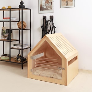 Dog crate with acrylic door and cotton cushion PetSo. Dog crate furniture/indoor dog house/dog kennel/stylish dog crate/modern dog furniture