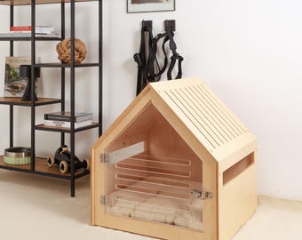 Trasportino per cani con porta in acrilico e cuscino in cotone PetSo. Mobili per trasportini per cani/cuccia per cani da interno/cuccia per cani/elegante trasportino per cani/mobili moderni per cani