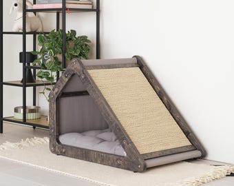 Modern cat bed with changeable scratcher and soft cotton cushion/cat scratcher/scratching post/modern cat furniture/cat cushion