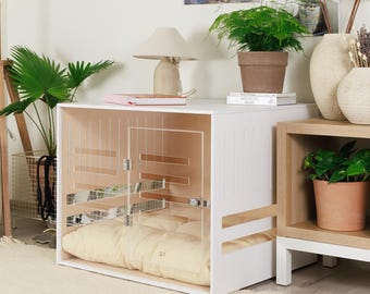 Wooden dog crate with acrylic front panel and door with a latch Dordrecht. Dog kennel, dog house, dog bed, indoor dog house, dog furniture.