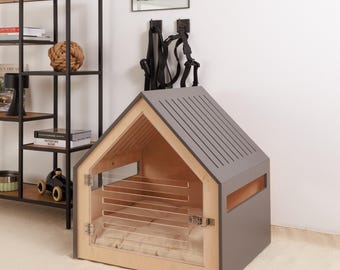 Trasportino per cani con porta in acrilico e cuscino in cotone PetSo. Mobili per trasportini per cani/cuccia per cani da interno/cuccia per cani/elegante trasportino per cani/mobili moderni per cani