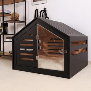 Dog kennel with acrylic door Venlo. Indoor wooden crate for small and large dogs.