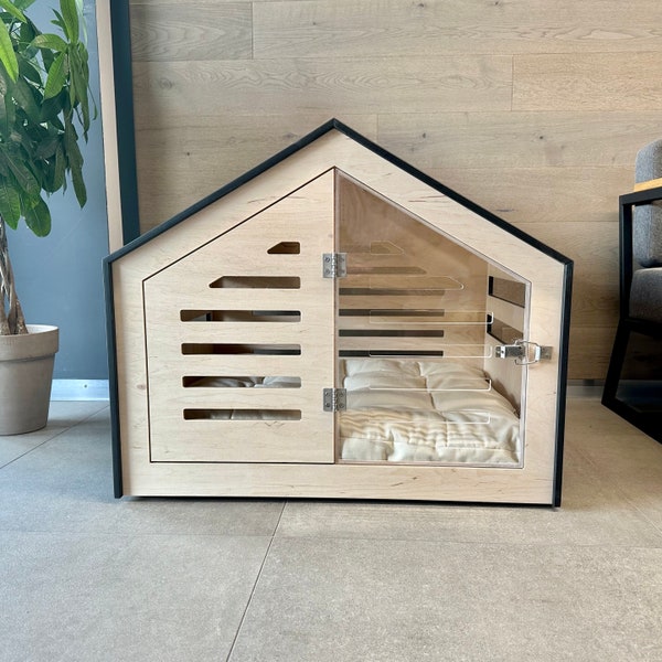 Modern design dog crate with acrylic door Venlo. Dog house/dog bed/dog furniture/indoor dog crate/dog kennel/dog crate furniture.