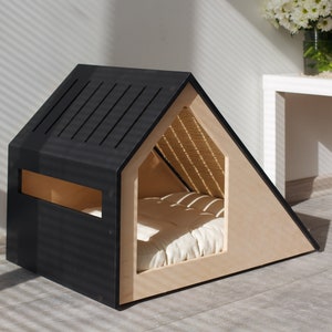 Modern cat house with changeable scratcher/cat bed/cat pillow/wooden cat house/cat kenne/cat furniture/cat cave/cat scratching image 9