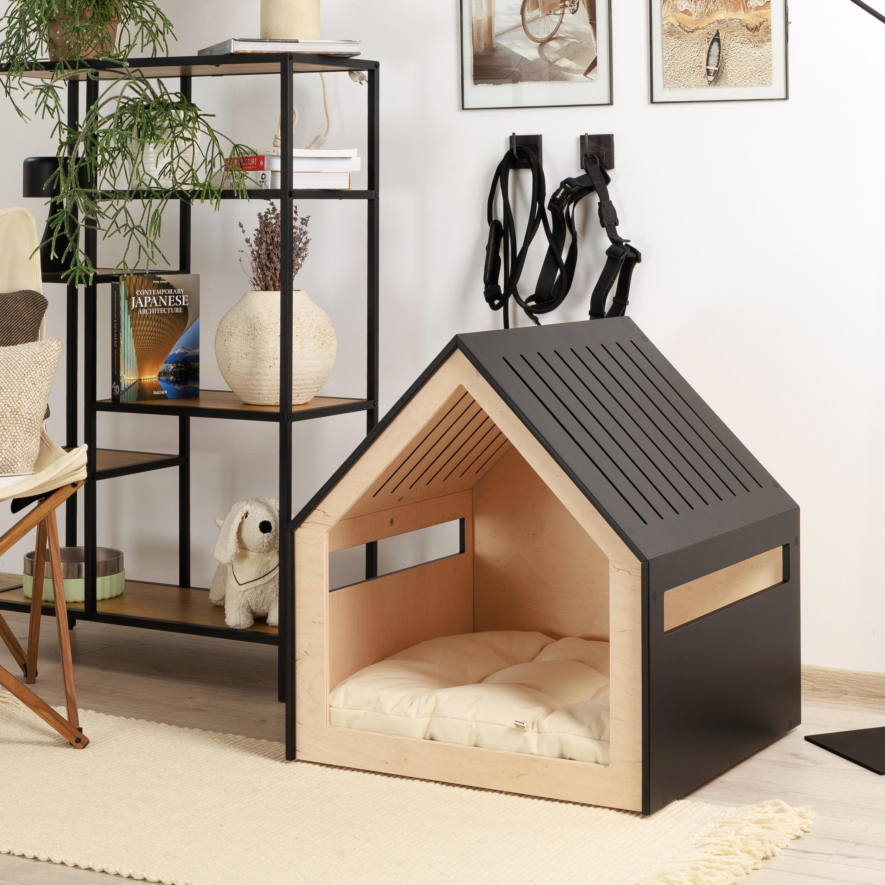 Modern Crate/House For Small & Medium Dogs, Soft Cotton Cushion Is Included, Free Customization With Pet Name