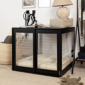 Fully transparent modern dog crate with sliding door with a stopper Dordrecht. Dog kennel, dog house, dog bed, indoor dog house, dog cage.