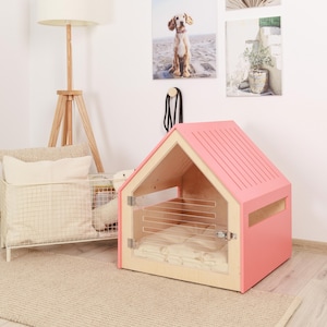 Dog crate with acrylic door and cotton cushion PetSo. Dog crate furniture/indoor dog house/dog kennel/stylish dog crate/modern dog furniture