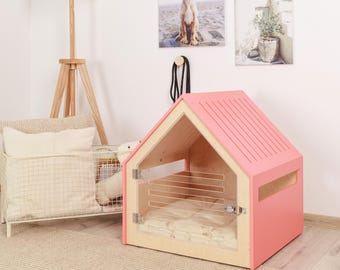 Trasportino per cani con porta in acrilico e cuscino in cotone PetSo. Mobili per trasportini per cani/cuccia per cani da interno/cuccia per cani/elegante trasportino per cani/mobili moderni per cani