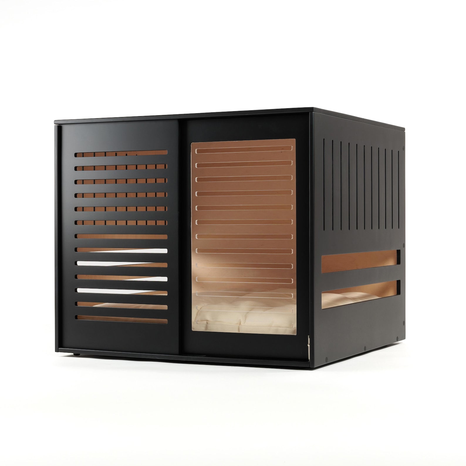 Modern Dog Crate With Acrylic Sliding Door With a Stopper Dordrecht ... - Live Edge Dog Crate With Voice Control Feature