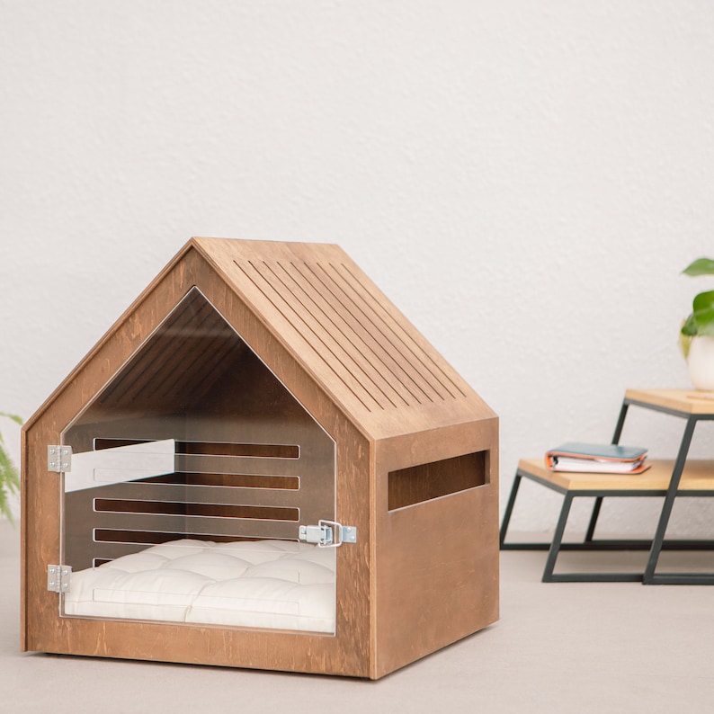 Modern Dog and Cat House With Acrylic Door Petso Stained Wood. Etsy