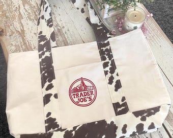 Custom Western Trader Joe’s Red Logo Canvas Tote Bag