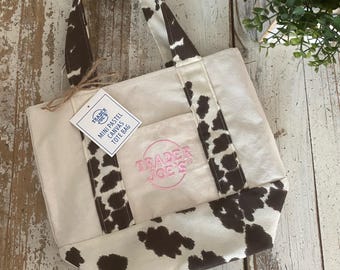 Custom MINI Western Cow print PINK LOGO Trader Joe’s Canvas Tote Bag
