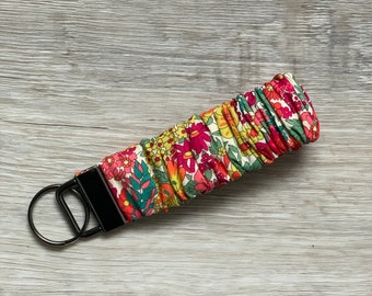 Floral Scrunchie Wristlet Keyfob: Handmade Fabric Keychain