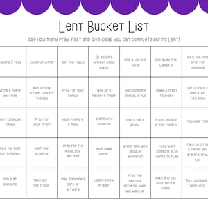 Lent Download | Catholic Lent Bucket List Printable for Kids | Pray Fast Give Chart | Homeschool Lenten Activity | Family Faith Lent PDF