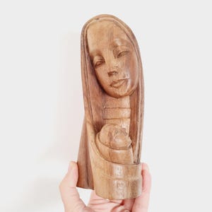 Vintage Madonna and Child Hand Carved Wooden Sculpture Statue, Virgin Mary, Baby Jesus, Our Lady, Christian Religious, Catholic, Art Deco