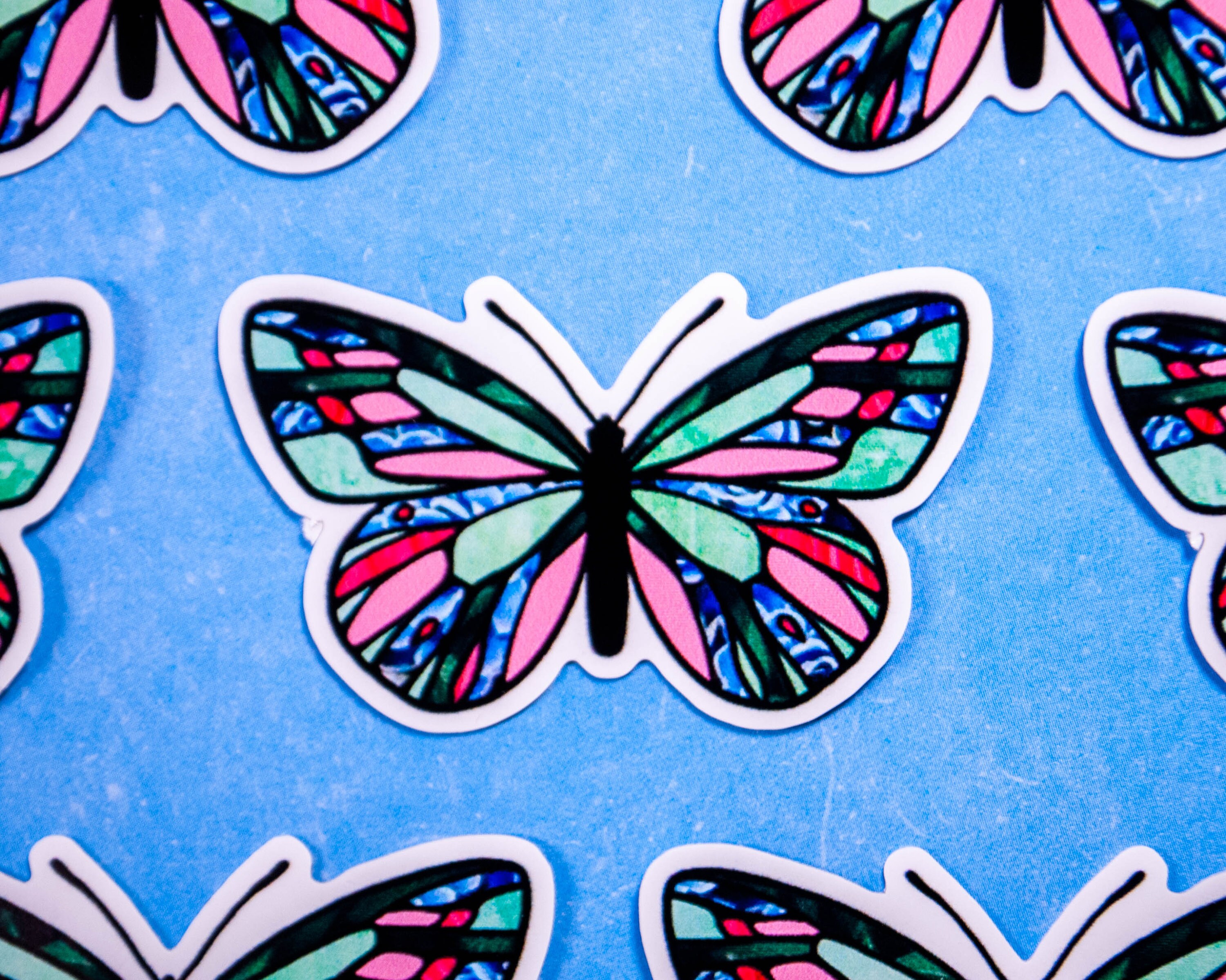 Green and Pink Vinyl Butterfly Sticker Etsy