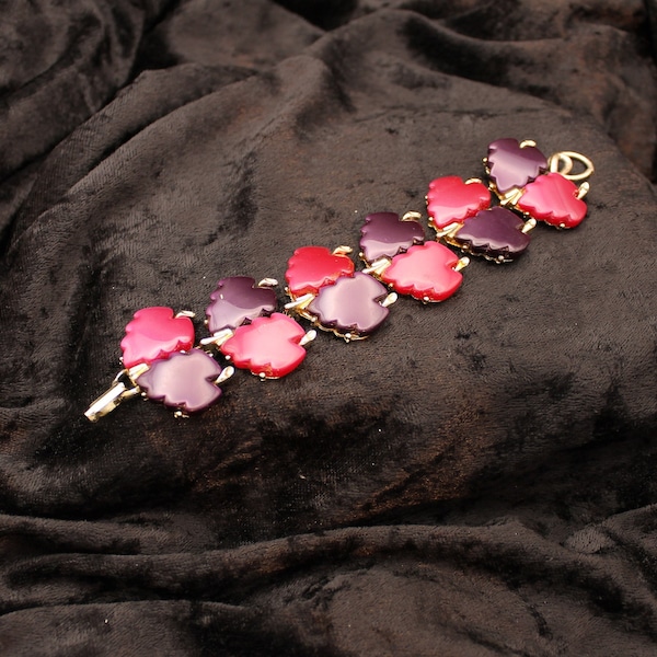 Vintage Judy Lee Thermoset Purple & Pink Leaf Bracelet