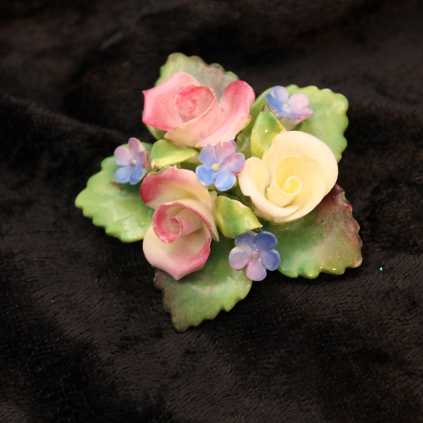 Vintage Cara China Staffordshire ceramic flower medley brooch- Made in England