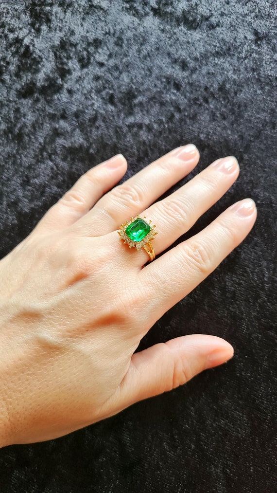 Stunning- Green Glass & Cubic Zirconia Golden ring